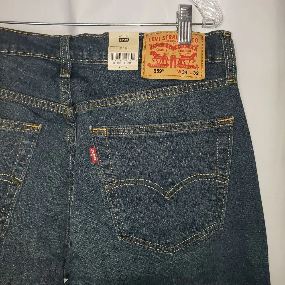 Levis 559 Relaxed Straight Leg Denim Jeans Mens Size 34W X 32L NEW